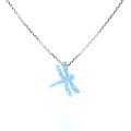 Lanț de argint cu ornament fix libelulă cu opal albastru