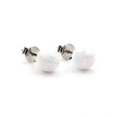Cercei de argint bilă cu opal alb 7mm